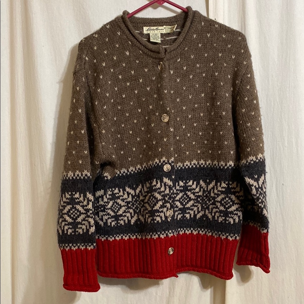 Eddie Bauer Brown and Red Cardigan Sweater